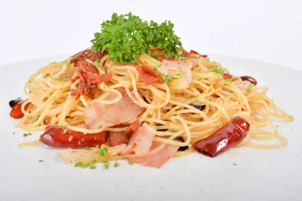 Spaghetti Spicy Pork Ham and Spicy Pork