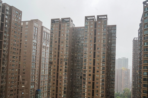 High-rise residential buildings in the community on rainy days