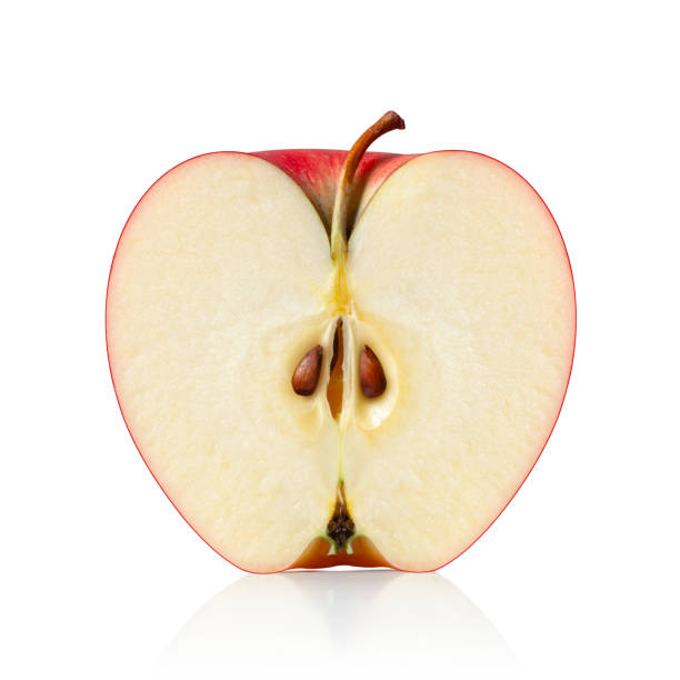 apple cut in half - apple red isolated cut out imagens e fotografias de stock