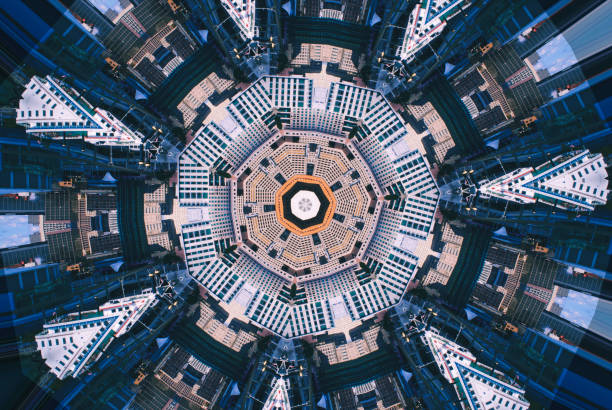 detroit aerial caleidoscope paesaggio urbano sfondo astratto - kaleidoscope foto e immagini stock