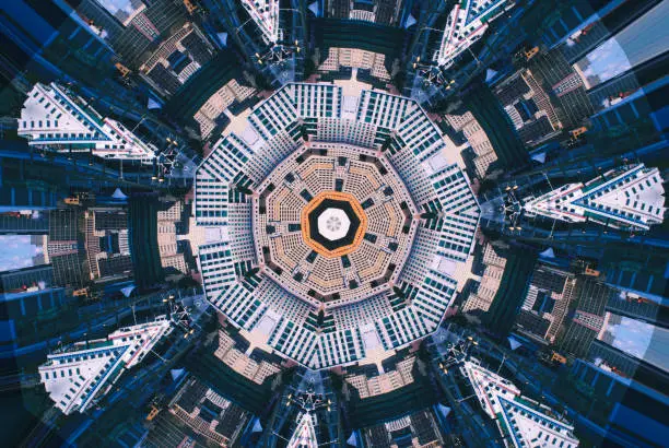 Detroit aerial kaleidoscope cityscape abstract background