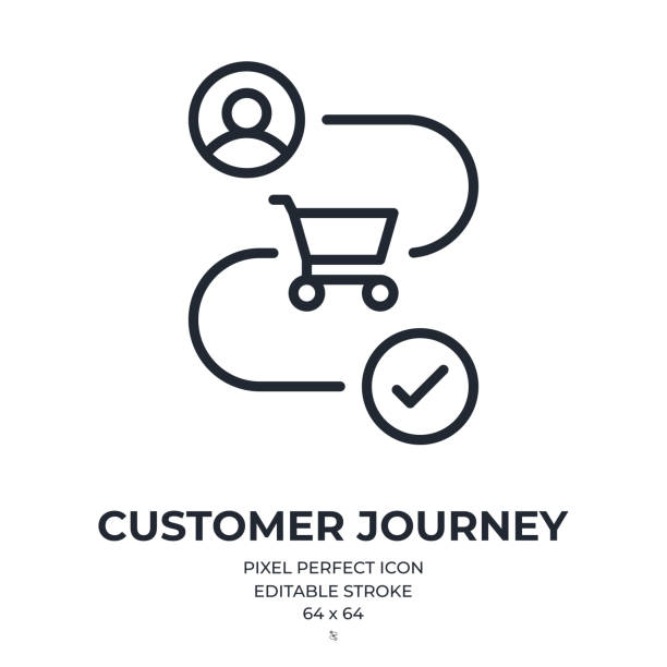 Customer journey concept editable stroke outline icon isolated on white background flat vector illustration. Pixel perfect. 64 x 64. Customer journey concept editable stroke outline icon isolated on white background flat vector illustration. Pixel perfect. 64 x 64. journey icons stock illustrations