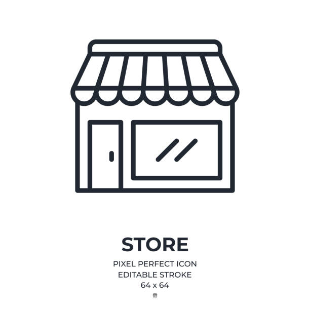Store editable stroke outline icon isolated on white background flat vector illustration. Pixel perfect. 64 x 64. Store editable stroke outline icon isolated on white background flat vector illustration. Pixel perfect. 64 x 64. shop stock illustrations