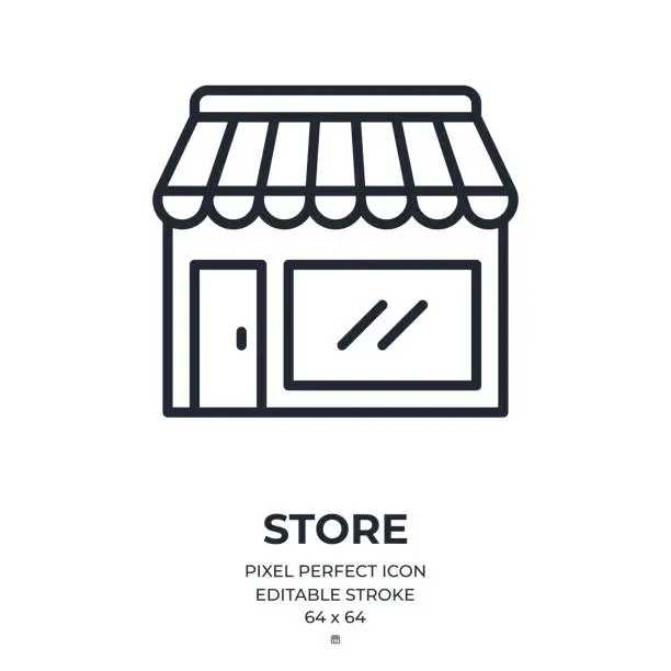 Vector illustration of Store editable stroke outline icon isolated on white background flat vector illustration. Pixel perfect. 64 x 64.