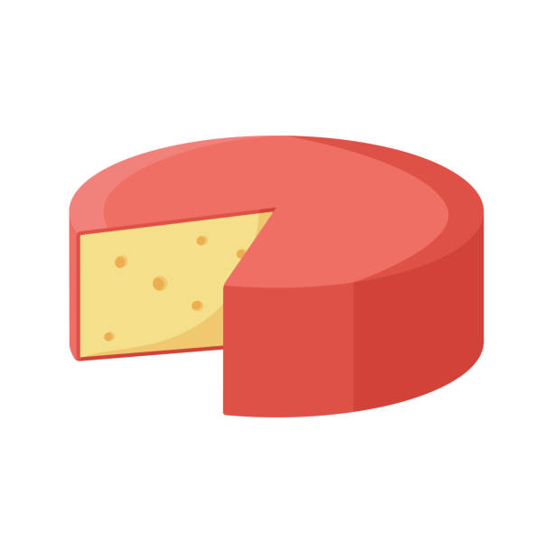 ilustrações de stock, clip art, desenhos animados e ícones de yellow and red sliced head of cheese isolated icon on white background - gouda