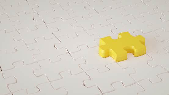 3d rendering of Puzzle Piece. Jigsaw Puzzle, Solution, Business, Teamwork.