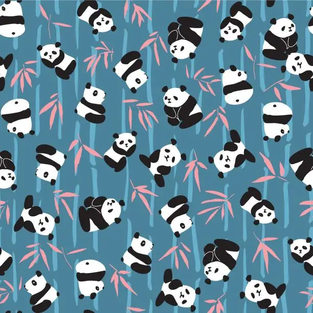 Vector illustration of Panda Bamboo Seamless Pattern