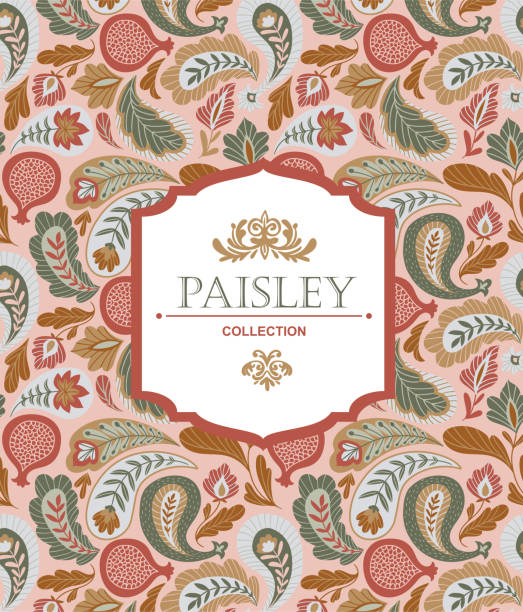 화려한 빈티지 카드. 페이즐리 장식은 동양 스타일의 장식입니다. 인사말 카드, 전단지, 제품 또는 포스터 의 포장을위한 템플릿 프레임. 텍스트에 대한 장소가 있는 벡터 레이블입니다. - paisley stock illustrations