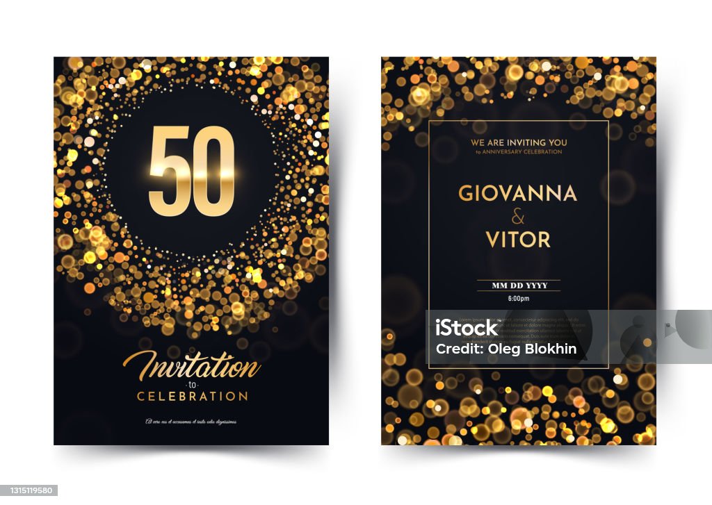 50th Years Birthday Vector Black Paper Luxury Invitation Double Card Fifty  Years Wedding Anniversary Celebration Brochure Template Of Invitational For  Print Dark Background With Bokeh Lights Stock Illustration - Download Image  Now -