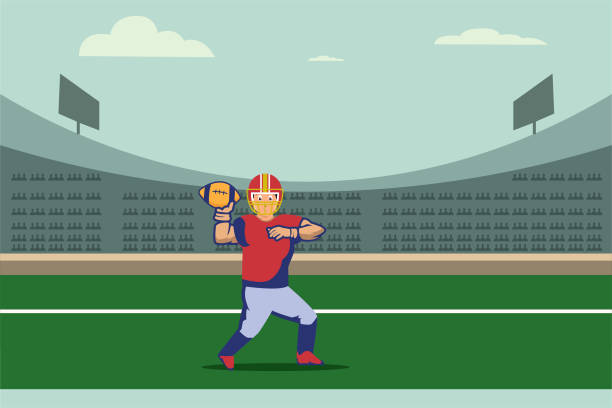 ilustrações, clipart, desenhos animados e ícones de jogador de futebol americano pronto para jogar a bola - football player football american football stadium american football