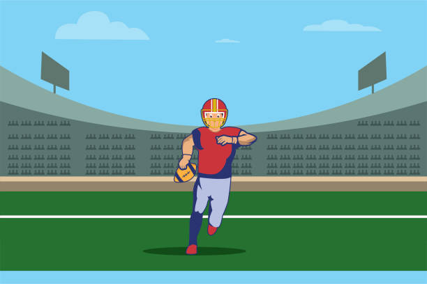 amerykański piłkarz biegający z piłką - football player football american football stadium american football stock illustrations