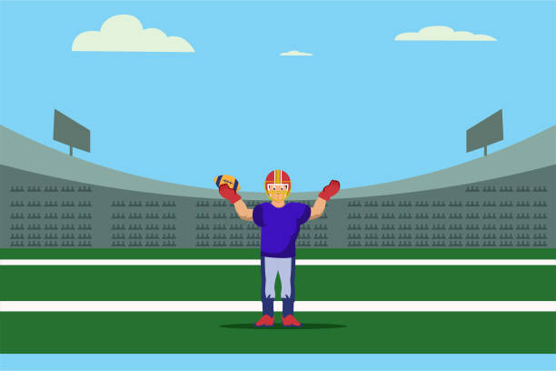 ilustrações, clipart, desenhos animados e ícones de jogador de futebol americano comemorando sua vitória - football player football american football stadium american football