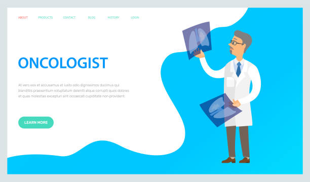 illustrazioni stock, clip art, cartoni animati e icone di tendenza di banner web oncologico professionale o pagina di destinazione. diagnostica e trattamento delle malattie tumorali - oncologo