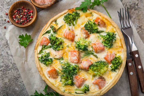 istock smoked salmon, broccoli and spinach quiche tart 1315120830