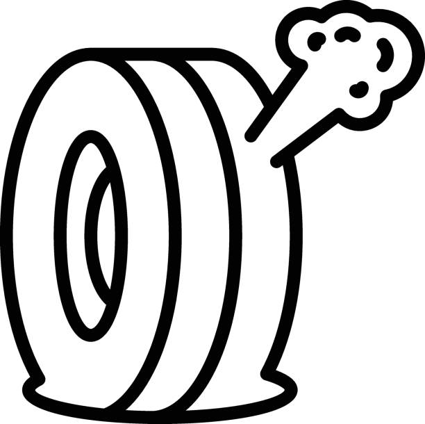 концепция air leak tire, valve stem утечка вектора icon дизайн, ремонт шин и авто магазин оборудования на белом фоне - спущенное колесо stock illustrations