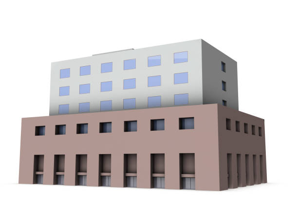 A miniature model of the hotel. White background. 3D rendering.