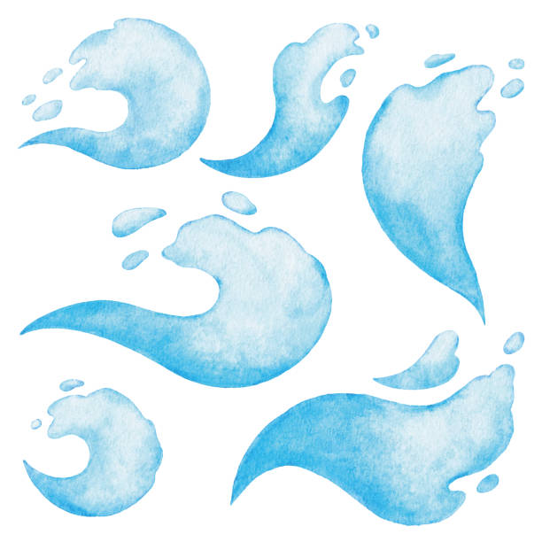 ilustrações de stock, clip art, desenhos animados e ícones de watercolor blue water waves set - tropical storm illustrations