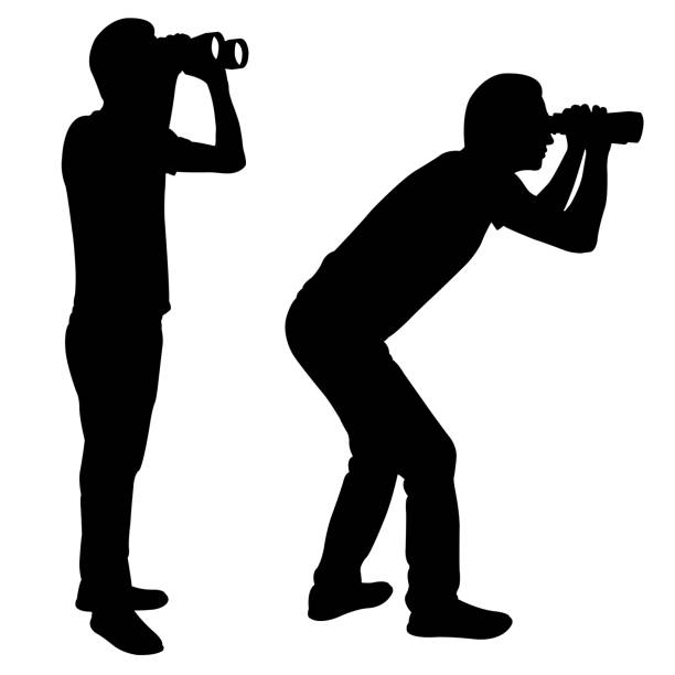men with binoculars silhouettes of men with binoculars binoculars silhouettes stock illustrations