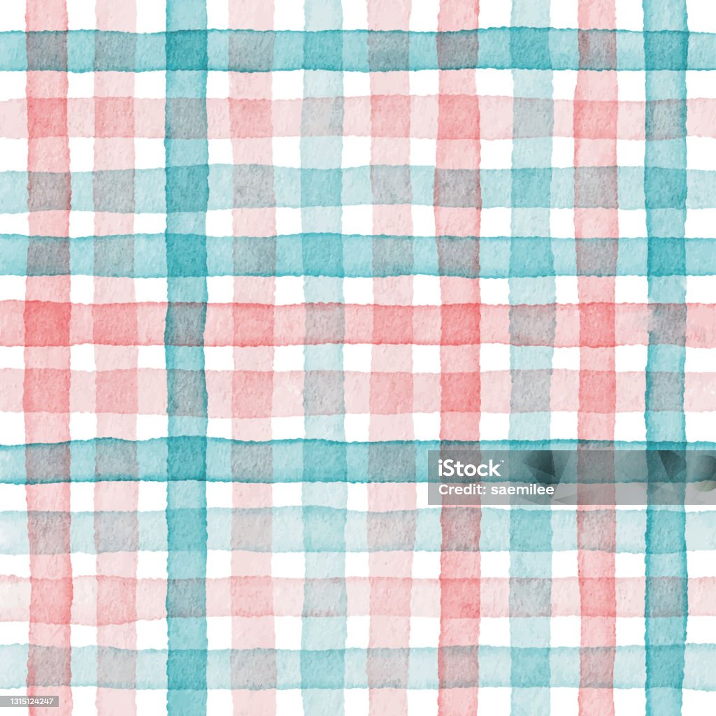 Watercolor Check Pattern Watercolor Blue And Pink Color Check Pattern Stock Illustration ...