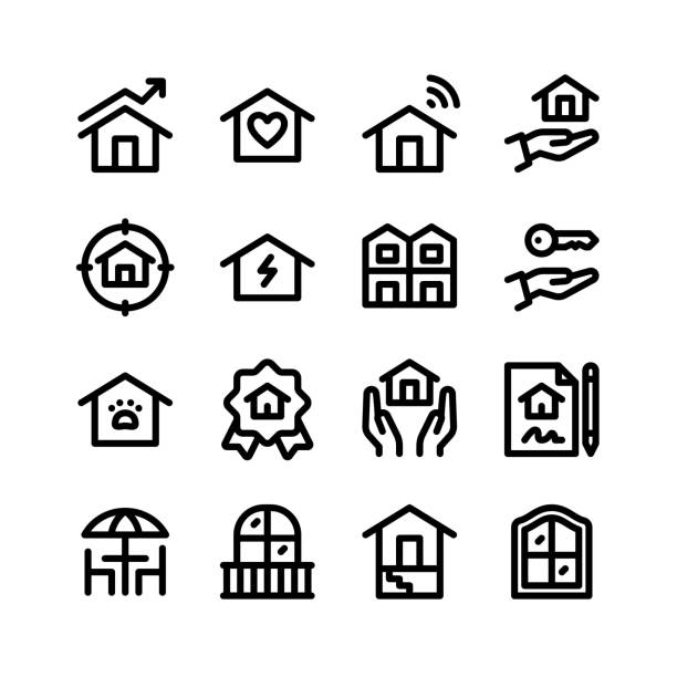 Simple Set of Real Estate Related Vector Line Icons Simple Set of Real Estate Related Vector Line Icons. Contains Icons as Growth, Sweet Home, Mortgage Loan, Pet House and more. duplex stock illustrations