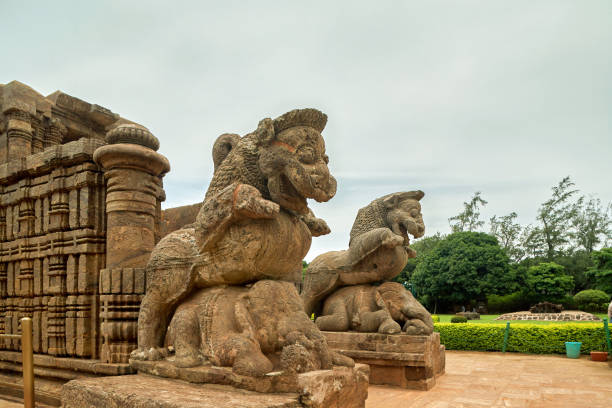 Lion and elephant statue, sun temple, Konark, stock photo