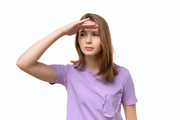 istock Pretty girl looking far away with hand to look something 1315125478
