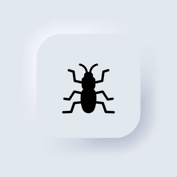 illustrazioni stock, clip art, cartoni animati e icone di tendenza di icona bug in nero. insetto. parassita, formica, scarafaggio. pulsante web dell'interfaccia utente bianca neumorphic ui ux. neumorfismo. vettore eps 10 - ant worm vector animal themes