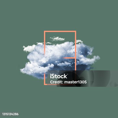 istock Modern design, contemporary art collage. Inspiration, idea, trendy urban magazine style. Big cloud with frame on pastel green background 1315134286