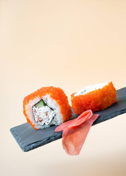 Traditional fresh japanese sushi rolls and ginger