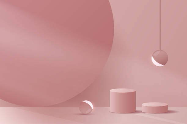 istock Cosmetic pink background minimal and premium podium display for product presentation branding and presentation. empty scene with spherical lights. studio stage with shadow. vector design 1315136244