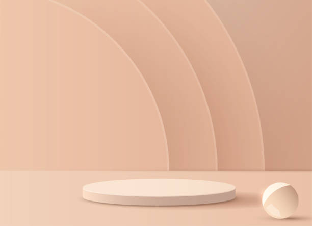 istock Cosmetic brown background minimal and premium podium display for product presentation branding and presentation. empty scene with spherical lights. studio stage with shadow. vector design 1315136462