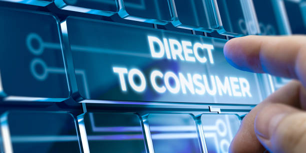 Direct To Consumer - Man Pushing Button on Futuristic Interface. stock photo