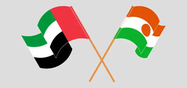 Vector illustration of Crossed flags of the United Arab Emirates and the Niger. Official colors. Correct proportion