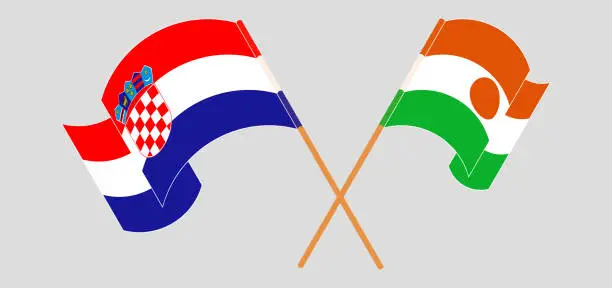 Vector illustration of Crossed and waving flags of Croatia and Niger