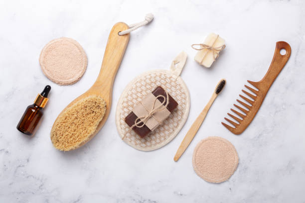 istock Natural spa, wellness composition with natural products and reusable bathroom tools on marble background. Zero waste concept 1315143352