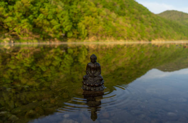 Buddha statue and wavelength on the river in Korea
