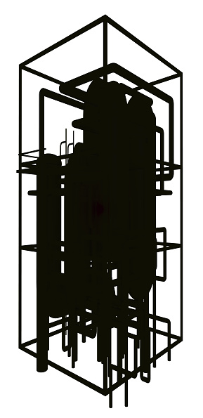 Computer generated 2D illustration with the silhouette of an oil refinery