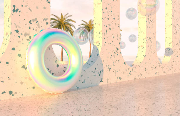 istock Summer beach scene background with holographic Inflatable ring Pool Float. 1315146244