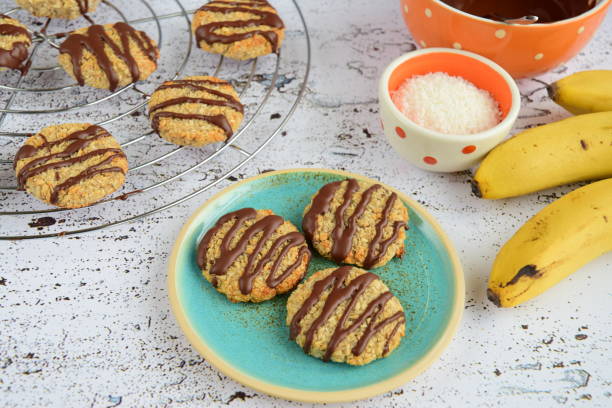 istock Banana coconut cookies drizzled with melted dark chocolate 1315147321