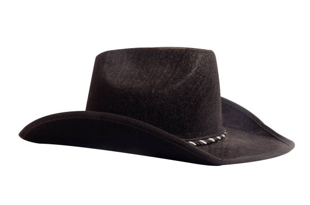 Black cowboy hat isolated on white background, side view.