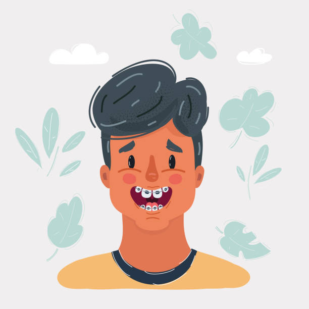 Vector illustration of boy smile with braces on teeth Cartoon vector illustration of boy smile with braces on teeth orthodontist stock illustrations