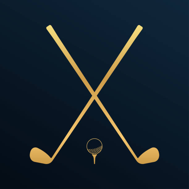 Golf icon. Crossed golf clubs or sticks with ball on tee. Vector illustration.