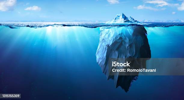Iceberg Underwater Danger Global Warming Concept 3d Rendering Stock Photo - Download Image Now