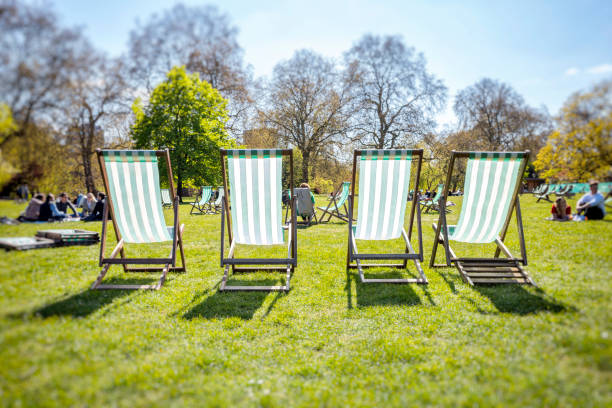 istock Four empty deck chairs in St. James Park London 1315156244