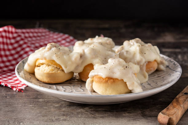 istock Traditional American biscuits and gravy for breakfast 1315156509