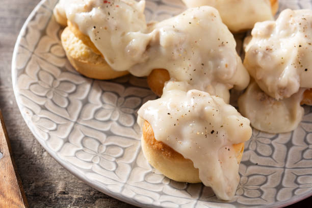 istock Traditional American biscuits and gravy for breakfast 1315156551