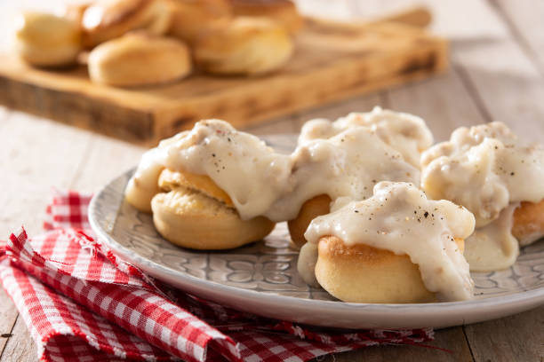 istock Traditional American biscuits and gravy for breakfast 1315156559