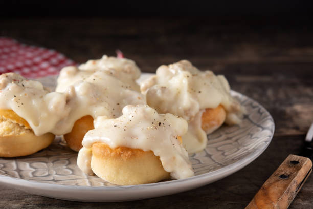 istock Traditional American biscuits and gravy for breakfast 1315156567