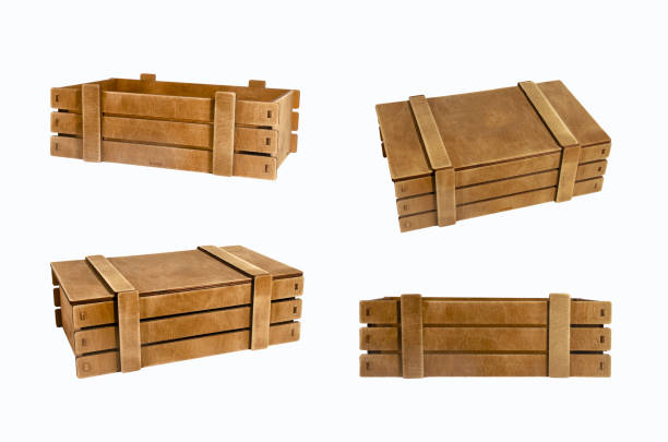 istock Set of wooden boxes isolated on a white background. 1315157664