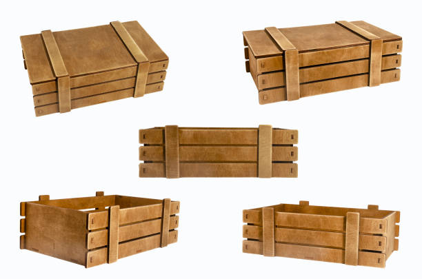 istock Set of wooden boxes isolated on a white background. 1315157670